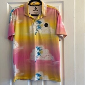 Duvin Mens Large Pink Sunset Golf Polo Performance Preppy Moisture Wicking